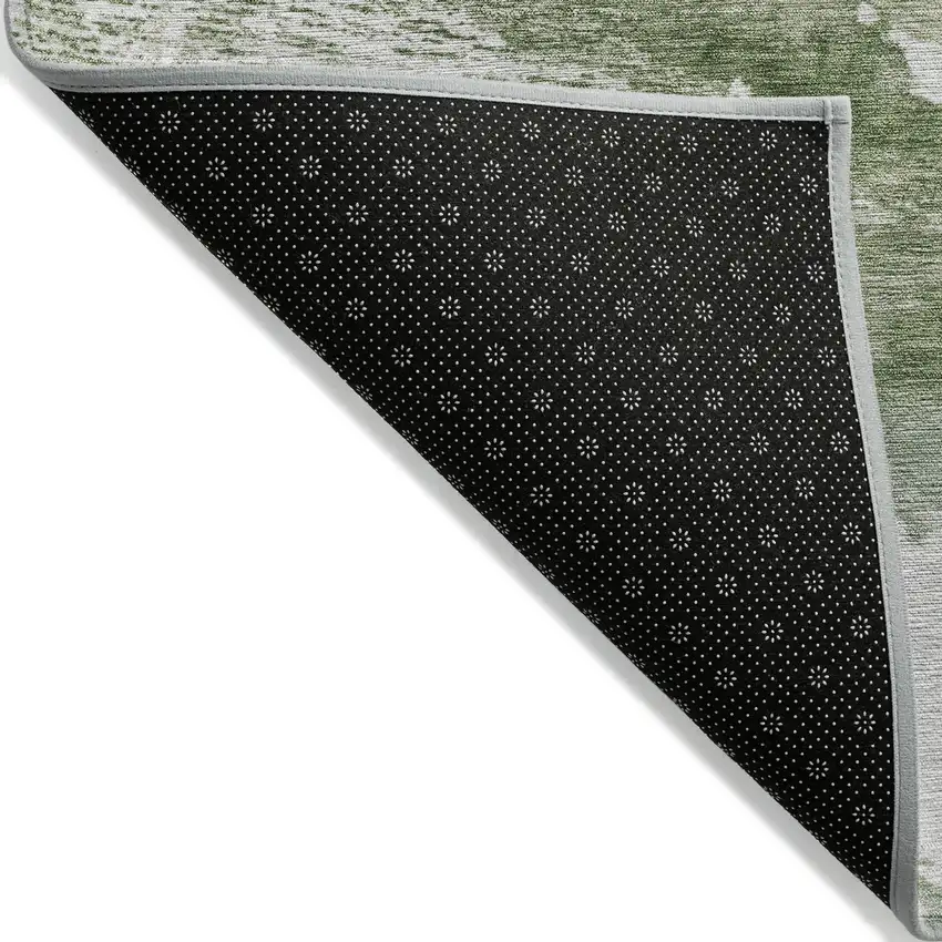 Green And Silver Abstract Washable Indoor Outdoor Area Rug Photo 7