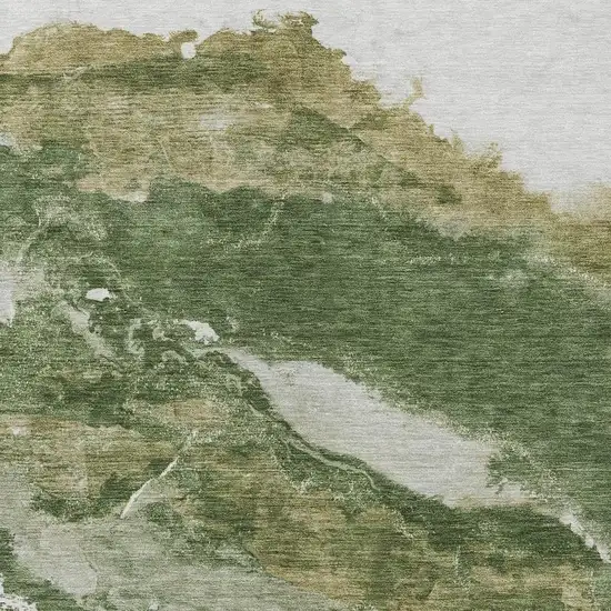 Green And Silver Abstract Washable Indoor Outdoor Area Rug Photo 1