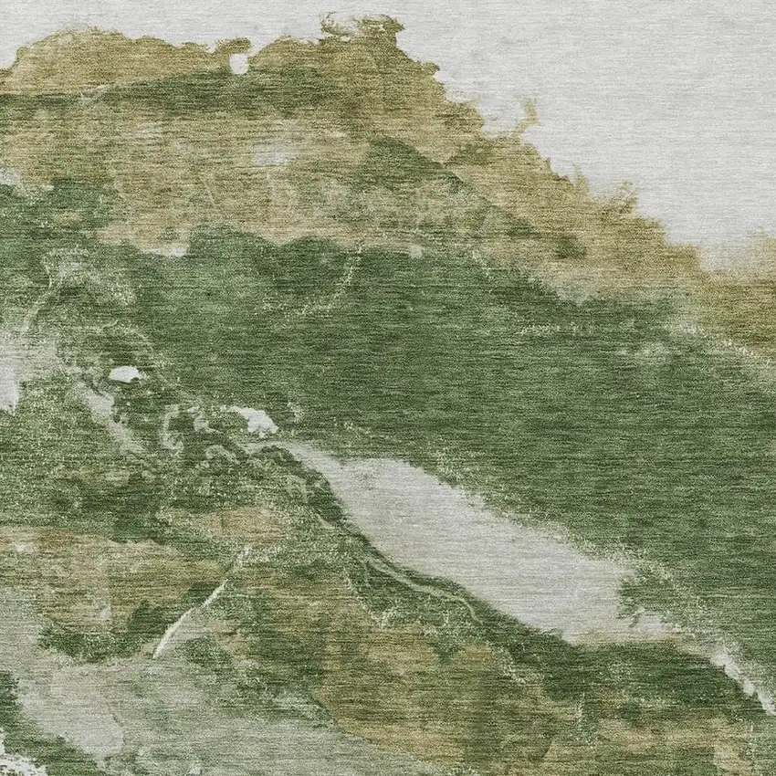 Green And Silver Abstract Washable Indoor Outdoor Area Rug Photo 1