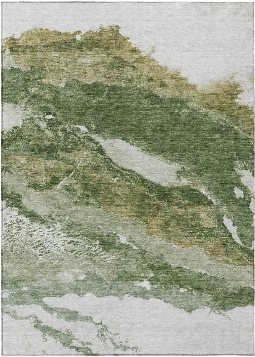 Green And Silver Abstract Washable Indoor Outdoor Area Rug Photo 7