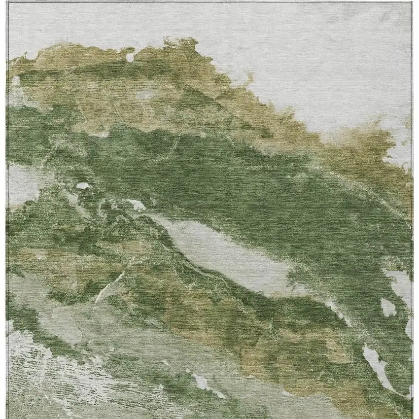 Green And Silver Abstract Washable Indoor Outdoor Area Rug Photo 9