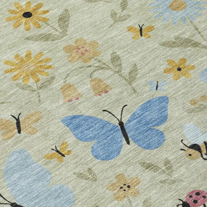 Green And Silver Abstract Washable Indoor Outdoor Area Rug Photo 5