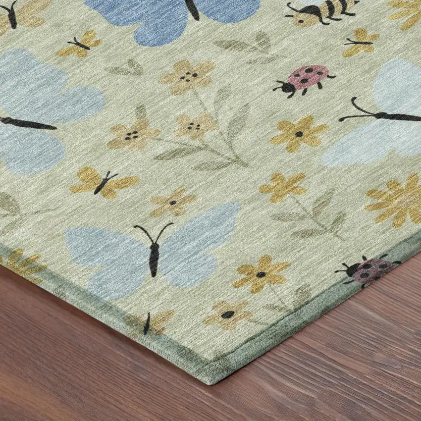 Green And Silver Abstract Washable Indoor Outdoor Area Rug Photo 4
