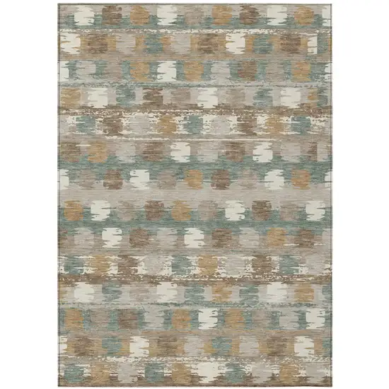 Green And Silver Abstract Washable Indoor Outdoor Area Rug Photo 2