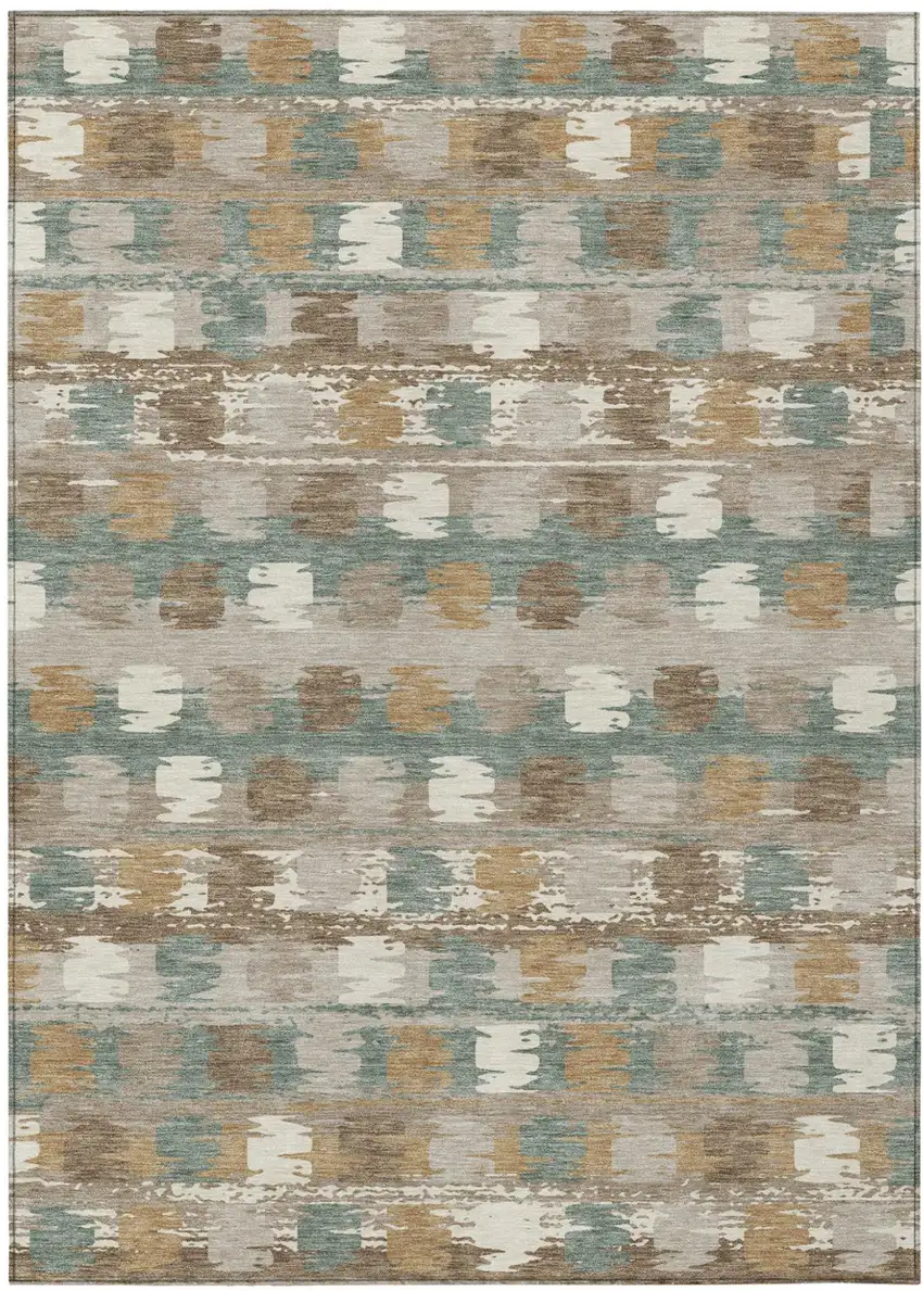 Green And Silver Abstract Washable Indoor Outdoor Area Rug Photo 2