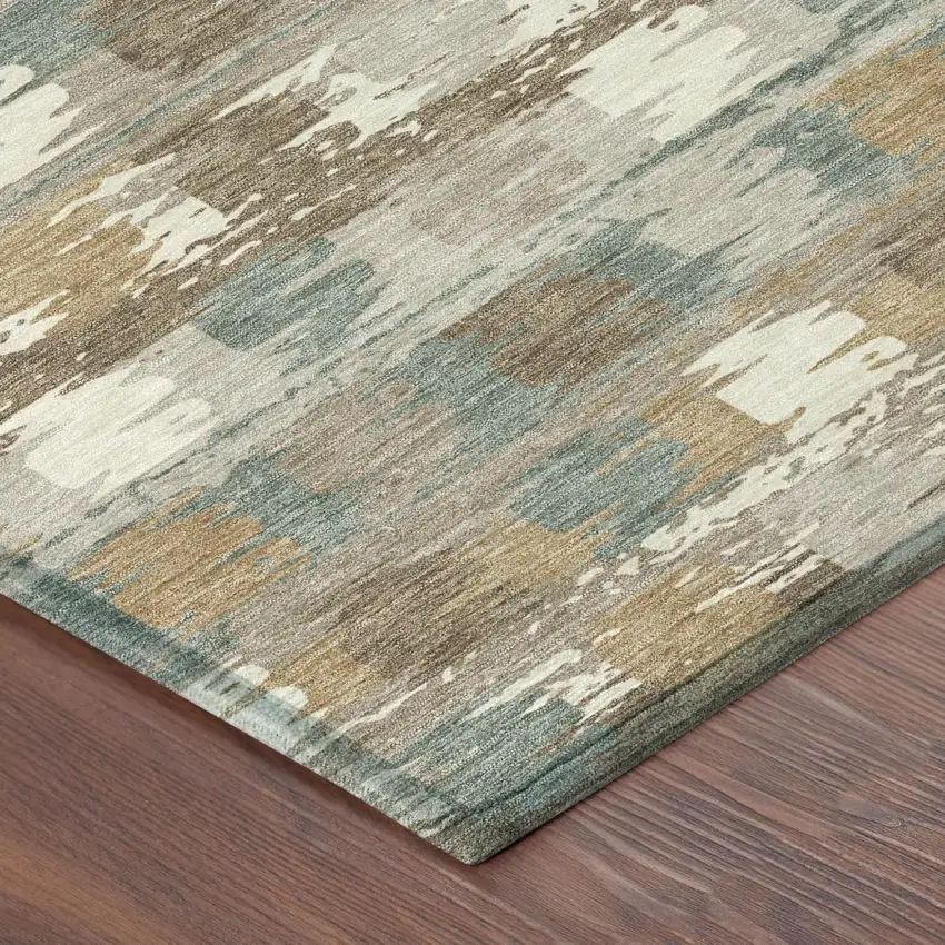 Green And Silver Abstract Washable Indoor Outdoor Area Rug Photo 7
