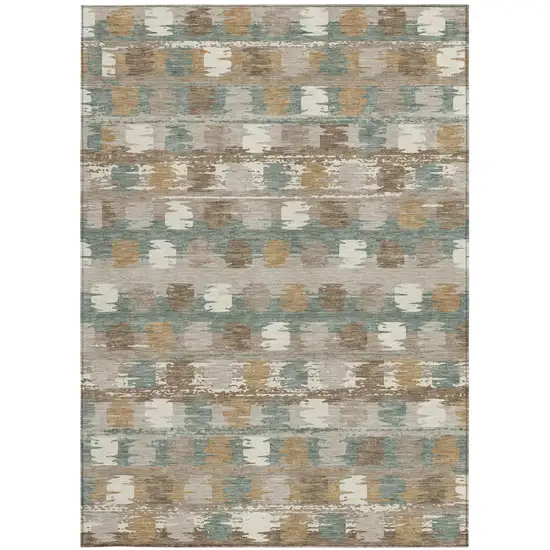 Green And Silver Abstract Washable Indoor Outdoor Area Rug Photo 4