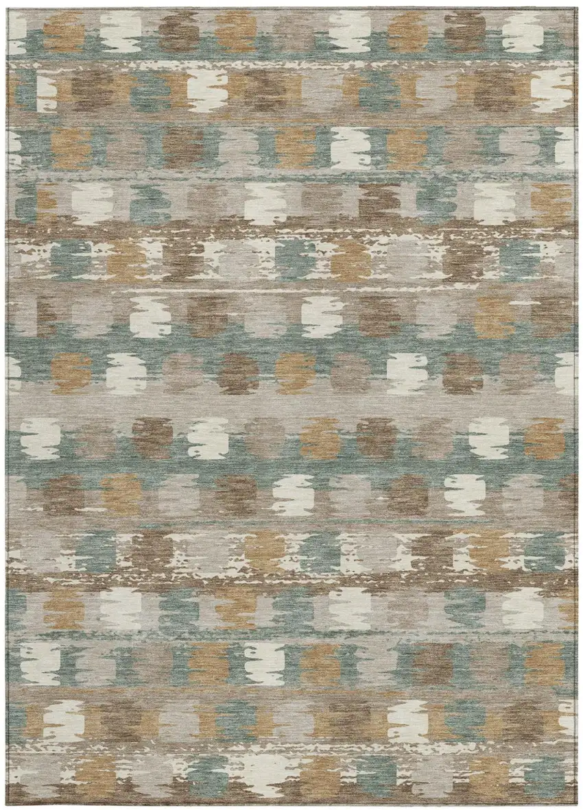 Green And Silver Abstract Washable Indoor Outdoor Area Rug Photo 4
