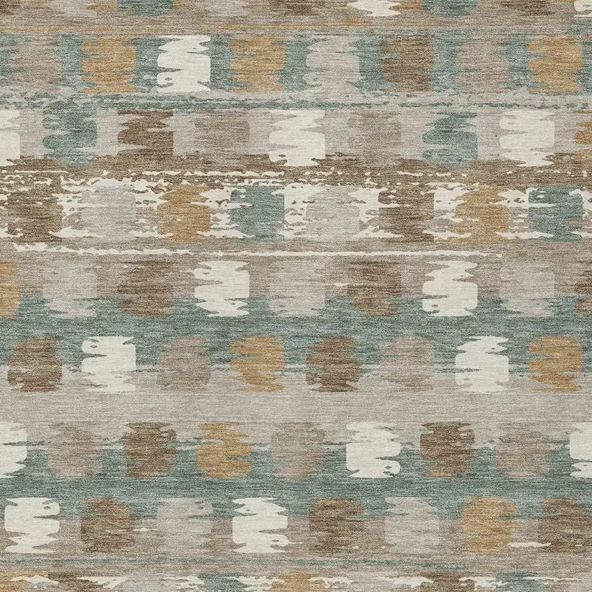 Green And Silver Abstract Washable Indoor Outdoor Area Rug Photo 3