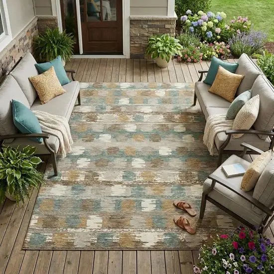 Green And Silver Abstract Washable Indoor Outdoor Area Rug Photo 1