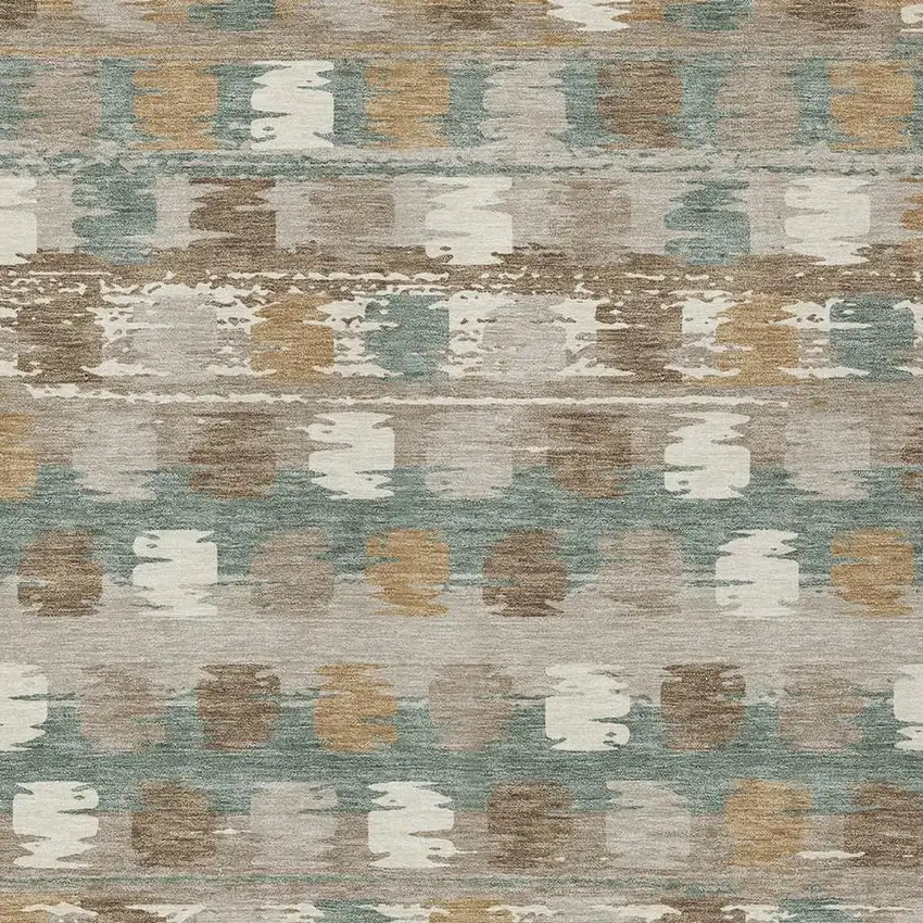 Green And Silver Abstract Washable Indoor Outdoor Area Rug Photo 5