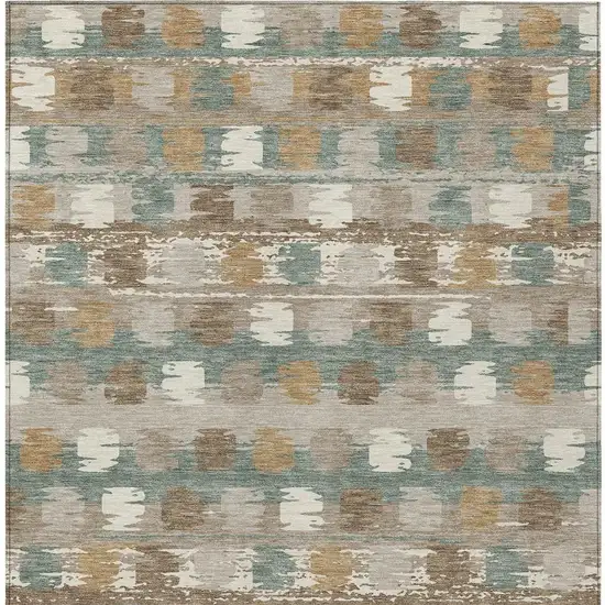 Green And Silver Abstract Washable Indoor Outdoor Area Rug Photo 6