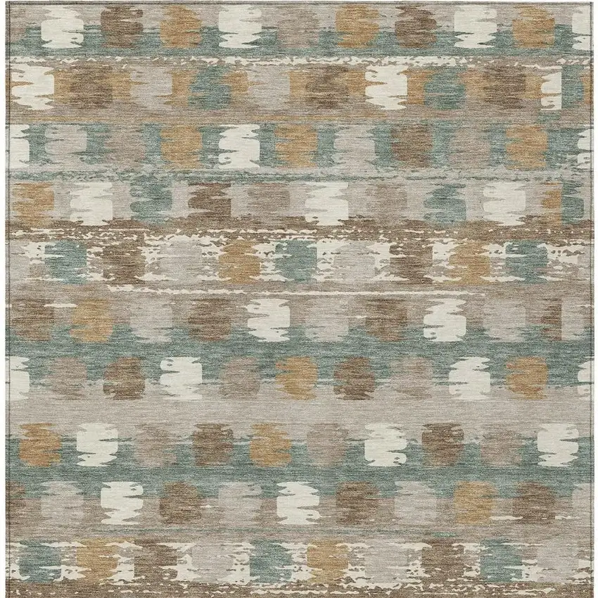 Green And Silver Abstract Washable Indoor Outdoor Area Rug Photo 6