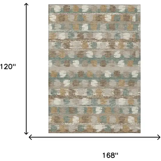 Green And Silver Abstract Washable Indoor Outdoor Area Rug Photo 9