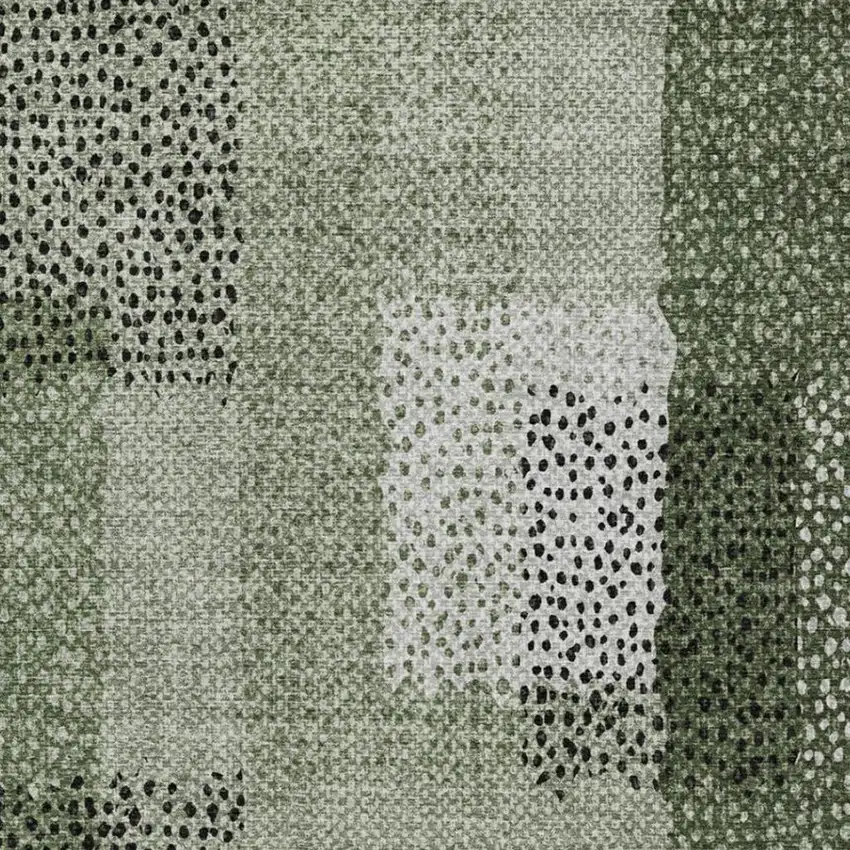 Green And Silver Abstract Washable Indoor Outdoor Area Rug Photo 1