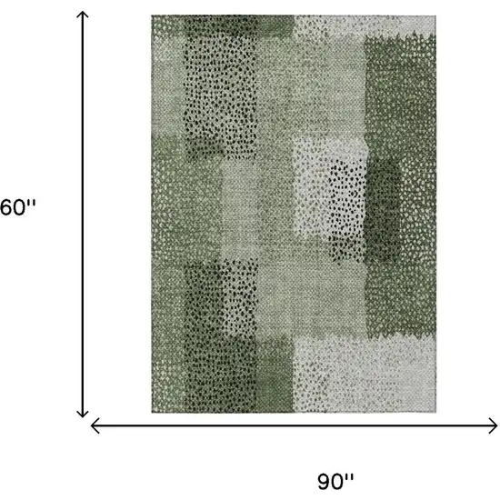 Green And Silver Abstract Washable Indoor Outdoor Area Rug Photo 7