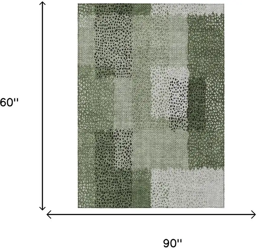 Green And Silver Abstract Washable Indoor Outdoor Area Rug Photo 7