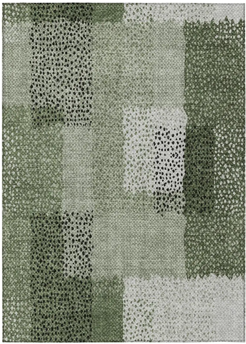 Green And Silver Abstract Washable Indoor Outdoor Area Rug Photo 3