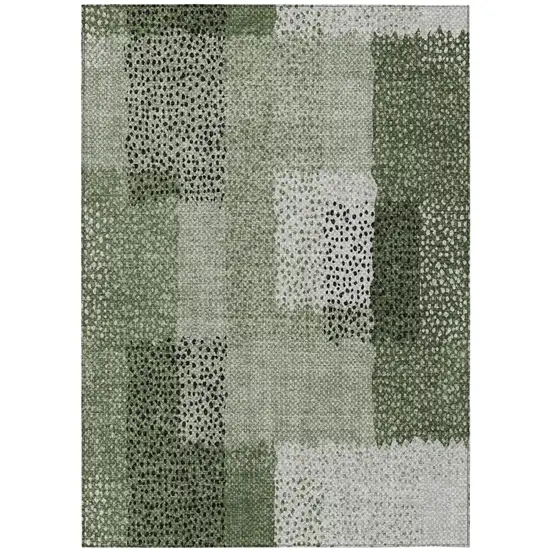Green And Silver Abstract Washable Indoor Outdoor Area Rug Photo 3