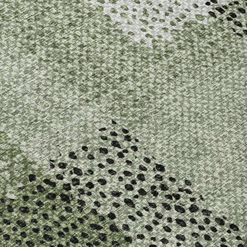 Green And Silver Abstract Washable Indoor Outdoor Area Rug Photo 4