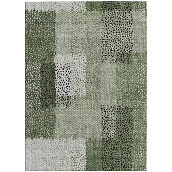 Green And Silver Abstract Washable Indoor Outdoor Area Rug Photo 1