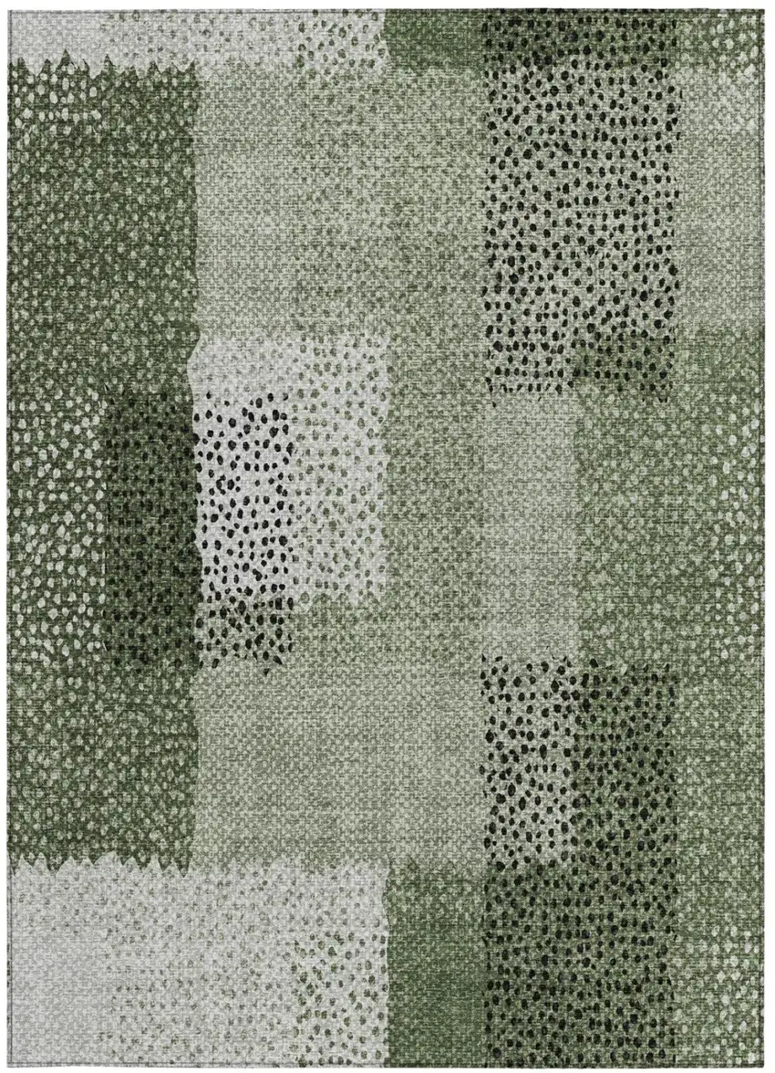Green And Silver Abstract Washable Indoor Outdoor Area Rug Photo 1