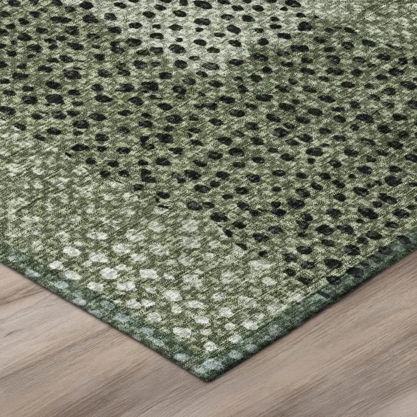 Green And Silver Abstract Washable Indoor Outdoor Area Rug Photo 5