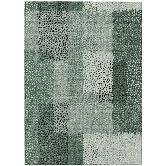 Green And Silver Abstract Washable Indoor Outdoor Area Rug Photo 3