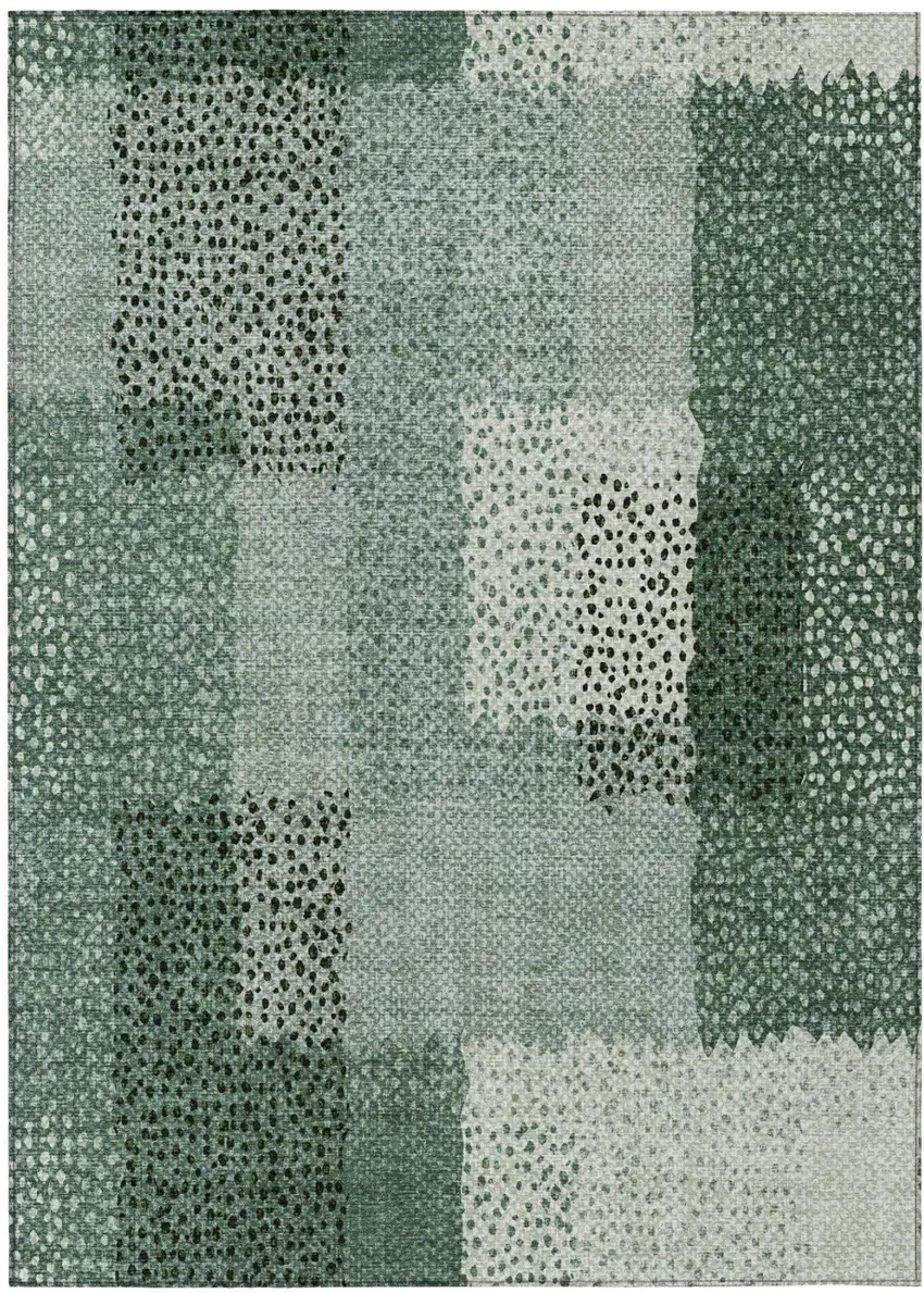 Green And Silver Abstract Washable Indoor Outdoor Area Rug Photo 3