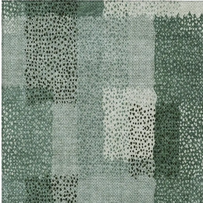 Green And Silver Abstract Washable Indoor Outdoor Area Rug Photo 4