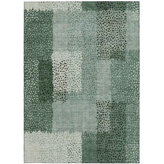 Green And Silver Abstract Washable Indoor Outdoor Area Rug Photo 8