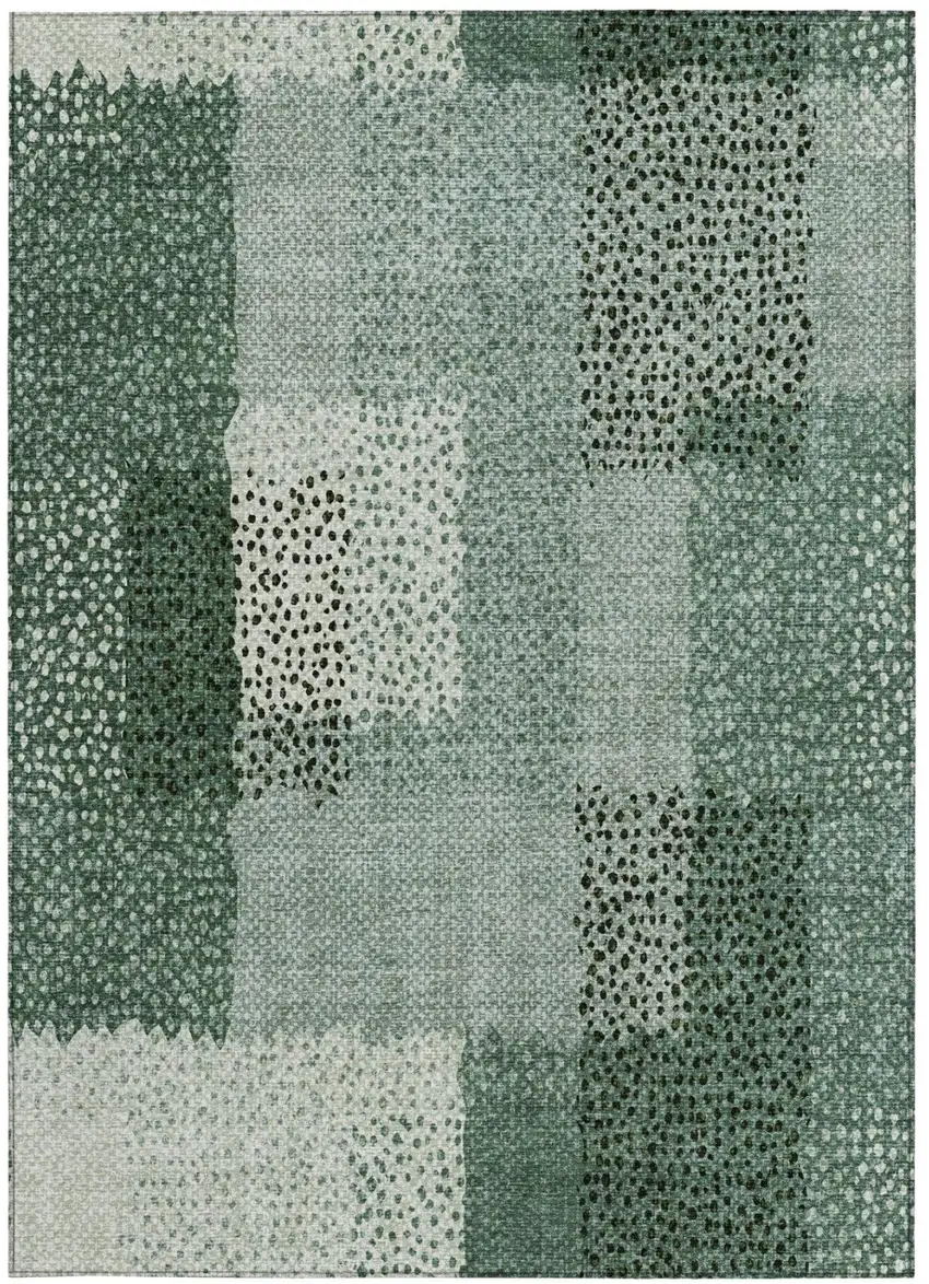 Green And Silver Abstract Washable Indoor Outdoor Area Rug Photo 8