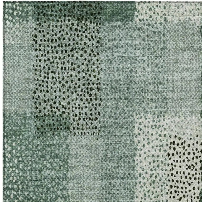 Green And Silver Abstract Washable Indoor Outdoor Area Rug Photo 1