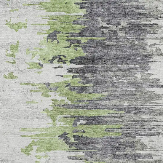 Green And Silver Abstract Washable Indoor Outdoor Area Rug Photo 4