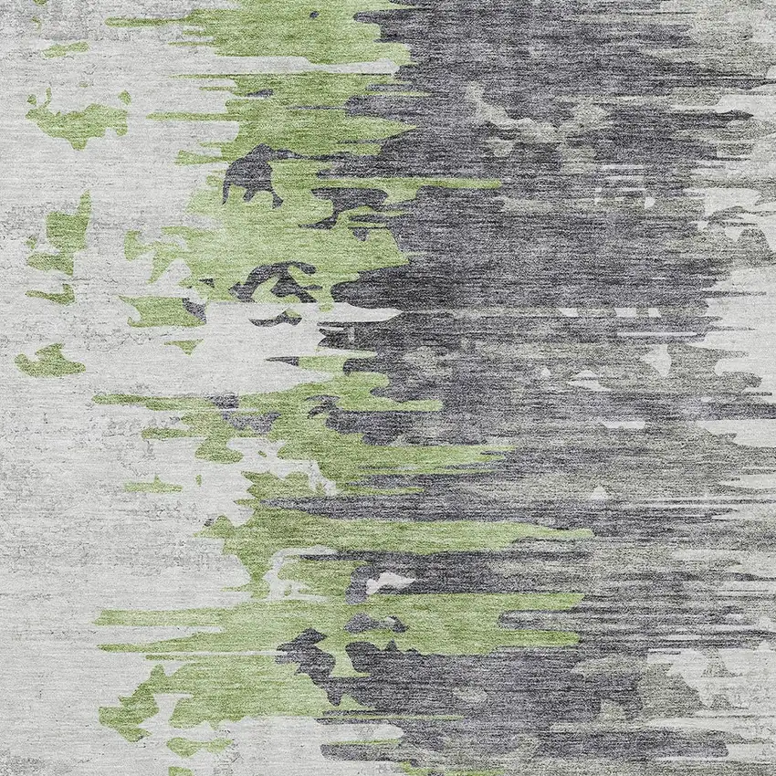 Green And Silver Abstract Washable Indoor Outdoor Area Rug Photo 4