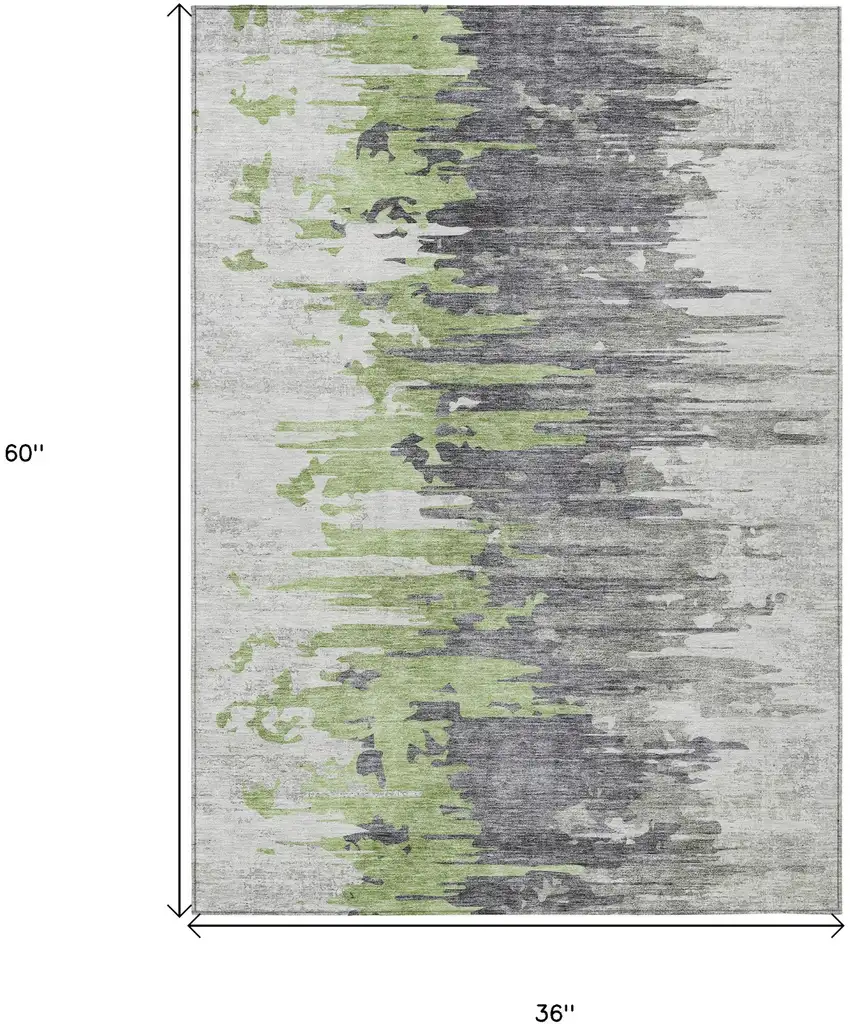 Green And Silver Abstract Washable Indoor Outdoor Area Rug Photo 3