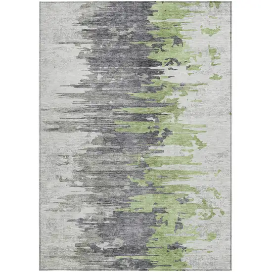 Green And Silver Abstract Washable Indoor Outdoor Area Rug Photo 5