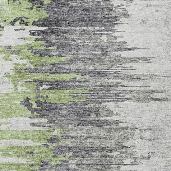 Green And Silver Abstract Washable Indoor Outdoor Area Rug Photo 4