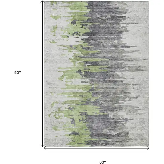 Green And Silver Abstract Washable Indoor Outdoor Area Rug Photo 3