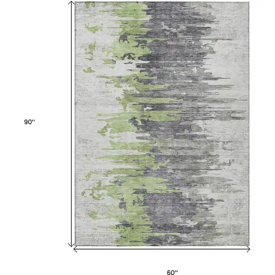 Green And Silver Abstract Washable Indoor Outdoor Area Rug Photo 3
