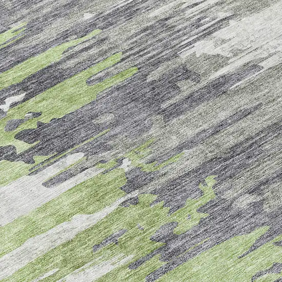 Green And Silver Abstract Washable Indoor Outdoor Area Rug Photo 7