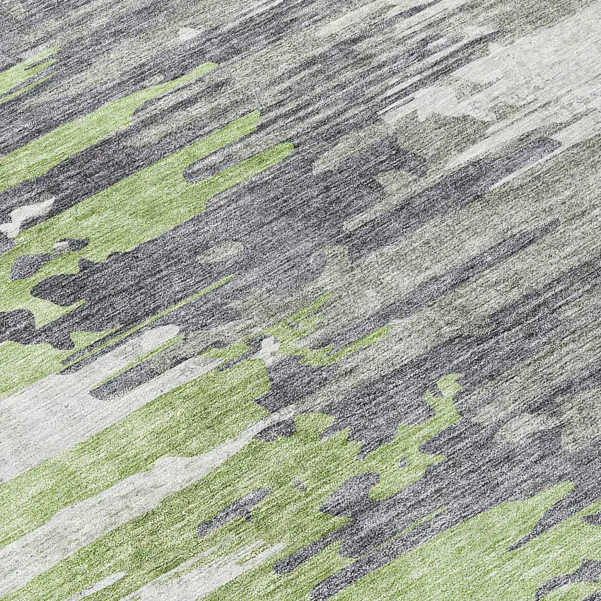Green And Silver Abstract Washable Indoor Outdoor Area Rug Photo 7
