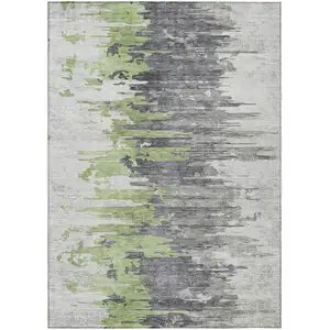 Photo of Green And Silver Abstract Washable Indoor Outdoor Area Rug