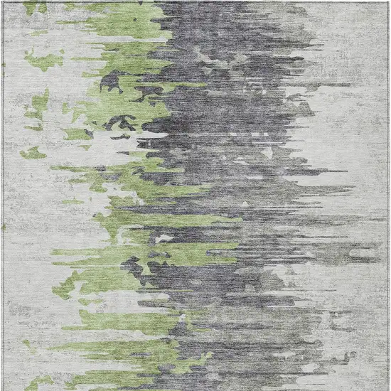 Green And Silver Abstract Washable Indoor Outdoor Area Rug Photo 5