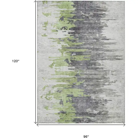 Green And Silver Abstract Washable Indoor Outdoor Area Rug Photo 3
