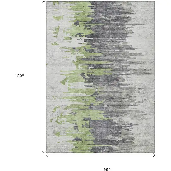 Green And Silver Abstract Washable Indoor Outdoor Area Rug Photo 3
