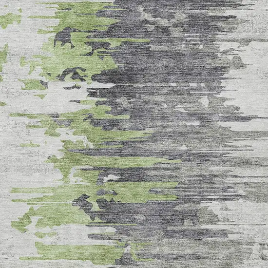 Green And Silver Abstract Washable Indoor Outdoor Area Rug Photo 4