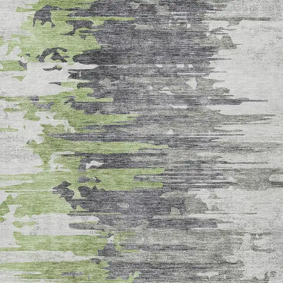 Green And Silver Abstract Washable Indoor Outdoor Area Rug Photo 4