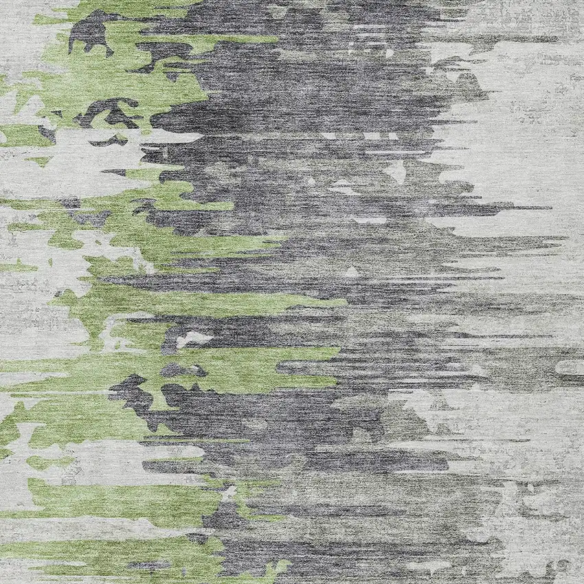 Green And Silver Abstract Washable Indoor Outdoor Area Rug Photo 4