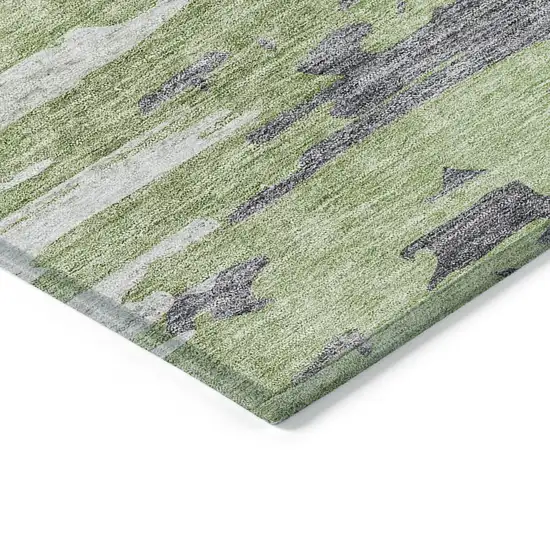 Green And Silver Abstract Washable Indoor Outdoor Area Rug Photo 3